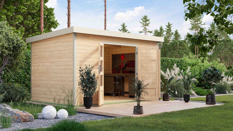 Karibu Metall-Holzgartenhaus Hybridhaus Pluto A/B/C/D - 28 mm/0,5 mm