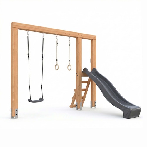 EXIT Linea Massiv 140 Holz-Schaukel mit Rutsche und Turnringen