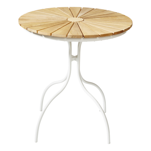 Cinas Balkon-Set ELLEN, Kaffeetisch Ø 80 cm + 2 Sessel, Aluminium Weiß / Teak