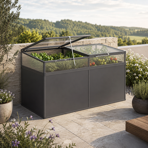 KGT Frühbeet Aufsatz für Aluminium Hochbeet 210 Profile anthrazit (B2,05 x T0,91 x H0,77 m - 1185 l)