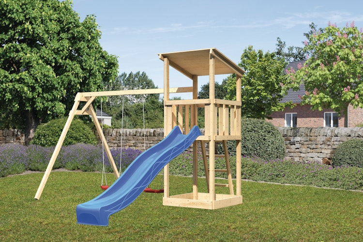 Akubi Kinderspielturm Anna mit Pultdach inkl. Wellenrutsche und Doppelschaukel