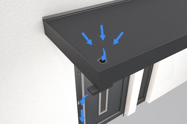 Gutta Rechteckvordach BS Plus 300 Sonderfarbe und Sondermaß inkl. Wasserspeier (neues Modell)