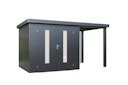 Vorschaubild Wolff Finnhaus Premium Metall Gartenhaus Elvar 3924 Anthrazit inkl. 150 cm Anbaudach