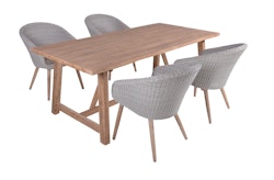 Garden Pleasure Gartenmöbel Set OAKLAND / ARVADA, Tisch 200 x 100 + 4 Sessel, Akazie / Polyrattan Pfeffergrau / Kissen 100 % Polyester Taupe