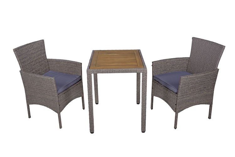 Garden Pleasure Balkon-Set DAKOTA, Tisch 70 x 60 + 2 Sessel, Polyrattan / Akazie / Kissen 100 % Polyester