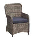 Vorschaubild Garden Pleasure Gartenmöbel Set BORDEAUX I, Tisch 200 x 100 + 4 Sessel, Polyrattan Nelkenbraun / Glasplatte / Kissen 100 % Polyester Dunkelgrau