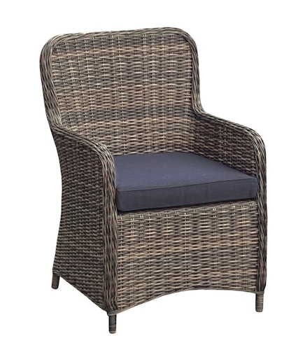 Garden Pleasure Gartenmöbel Set BORDEAUX I, Tisch 200 x 100 + 4 Sessel, Polyrattan Nelkenbraun / Glasplatte / Kissen 100 % Polyester Dunkelgrau