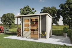 Karibu Multifunktionshaus Pultdach-Gartenhaus inkl. Schleppdach und Anbauschrank - 19 mm