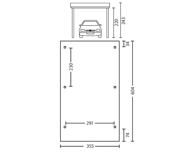 Skan Holz Spessart- Flachdach Einzelcarport aus Leimholz Breite 355 cm