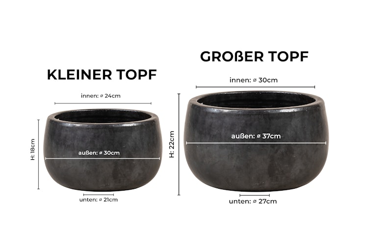 Vosteen Design Blumentopf /  Pflanzgefäß Terrakotta schwarz ø 30 cm x H 18 cm, 37 cm x H 22 cm
