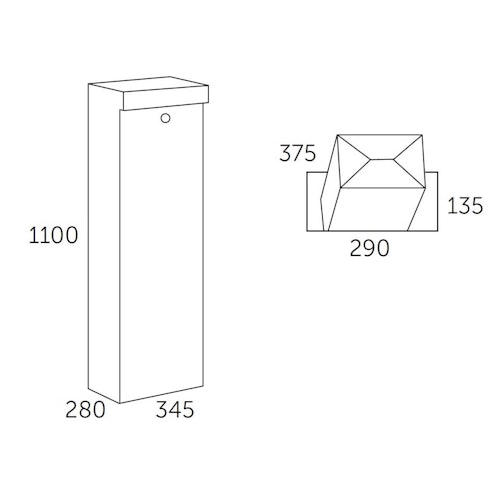 ALLUX Grundform Design Paket-Briefkasten 1100x345x280 mm