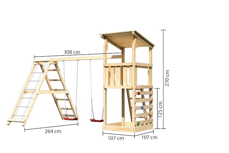 Akubi Kinderspielturm Anna mit Pultdach inkl. Kletterwand, Doppelschaukel und Klettergerüst