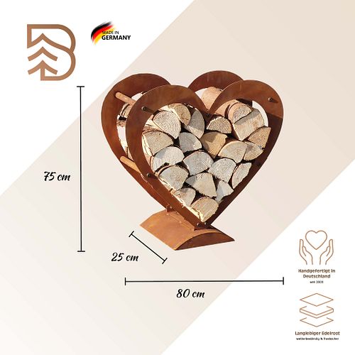 Badeko Herz-Holzregal in Edelrostoptik - 75 cm hoch