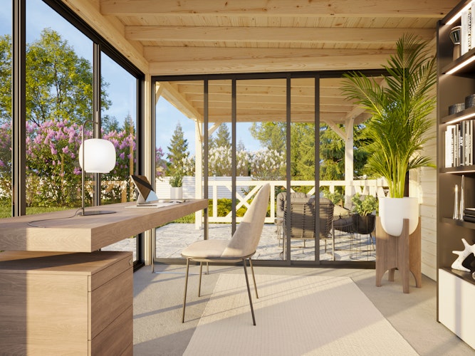 Palmako Gartenhaus Connect Lenna 16,6 m² Set 704 Slide Plus mit Isolierglas-Schiebetüren - 28 mm