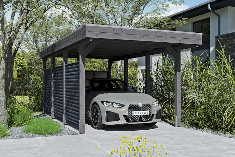 Skan Holz Carport Friesland Hybrid Set 11 314x555 cm inkl. Rück- und Seitenwände aus Aluminium