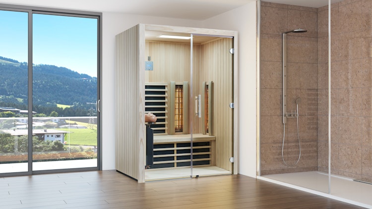 Infraworld Infrarotkabine TrioSol Glas 145 Tanne VG inkl. 5-teiligem gratis Zubehörset