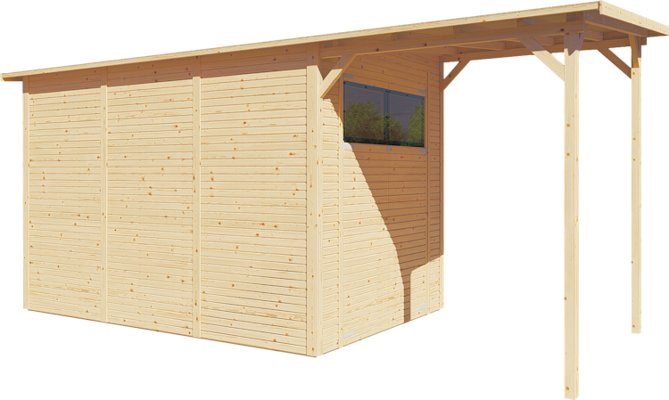 Bertilo Gartenhaus Pent Modern 4 Plus inkl. Anbaudach - 18 mm