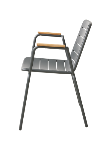 Cinas Gartenmöbel-Set ELLEN / PARC, Tisch Ø 110 cm + 4 Sessel, Aluminium Anthrazit / Teak