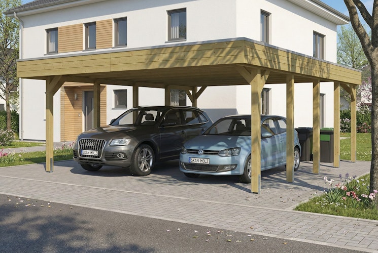 Skan Holz Friesland - Flachdach Doppelcarport aus Nadelholz Breite 546 cm