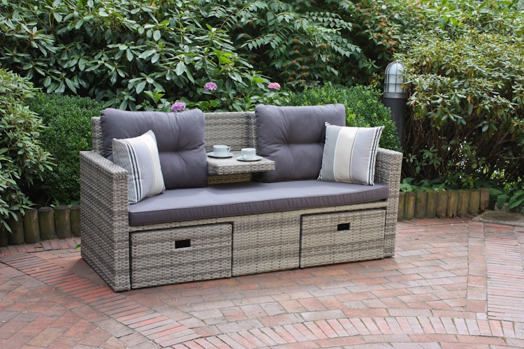 Garden Pleasure Lounge-Sofa VALLETTA, Polyrattan Grau / Kissen Olefin (100 % Polypropylen) Grau