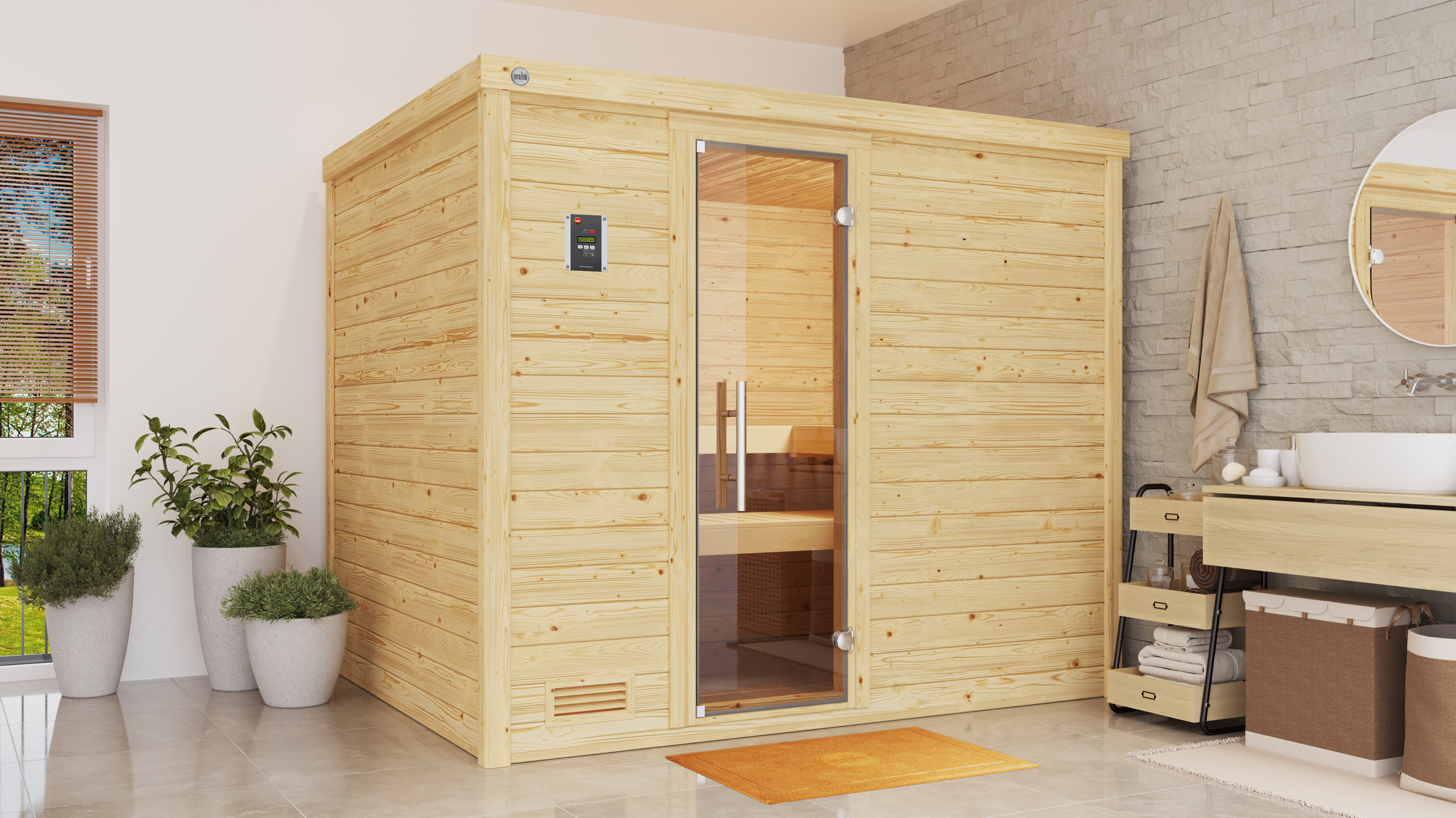 Weka Premium Massivholzsauna Bergen 3 Familiensauna - 45 mm
