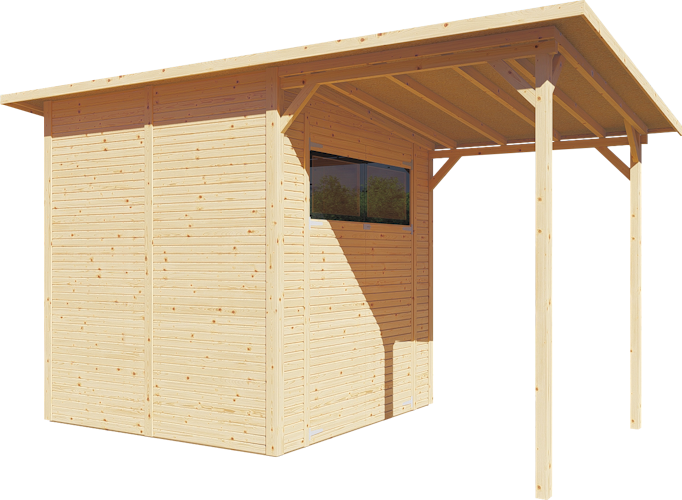 Bertilo Gartenhaus Pent Modern 3 Plus inkl. Anbaudach - 18 mm