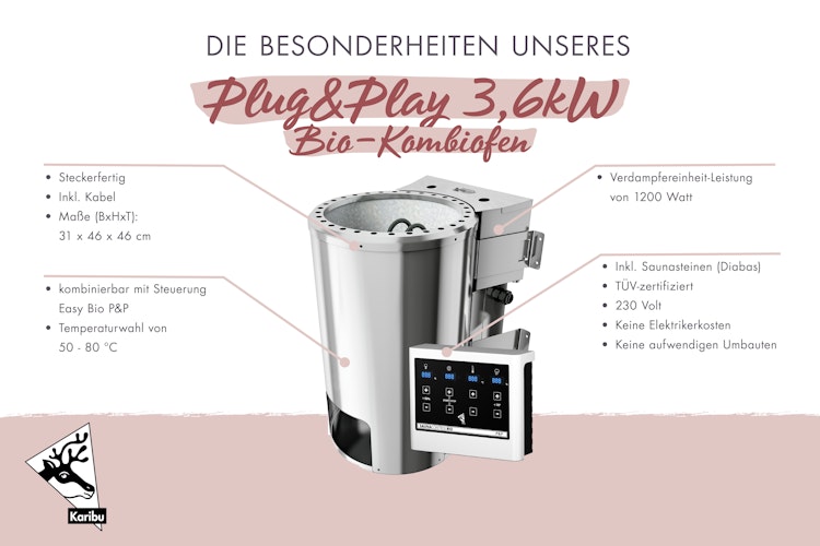 Karibu Plug & Play - Bio-Kombiofen 3,6 kW mit externer Steuerung Easy weiß