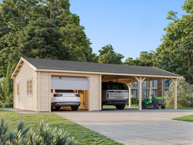 Palmako Garage Roger 19,0 + 33,2 m² - 44 mm - mit Sektionaltor