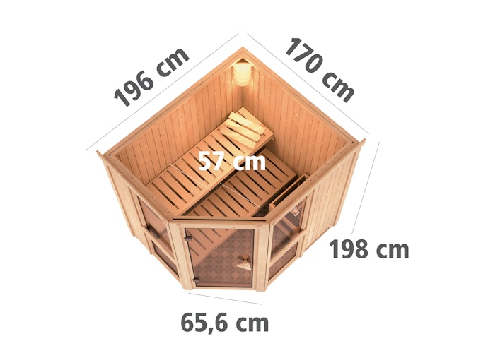 Karibu Amelia 1 - Sauna mit Eckeinstieg 68 mm inkl. gratis Sauna-Zubehörset im Wert von 234,94 €