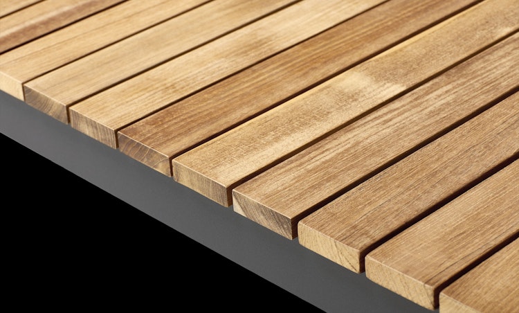 Cinas Gartenmöbel Set MOOD, Tisch 170 x 100 + 4 Stühle, Aluminium / Teak / Kunststoff-Lamellen