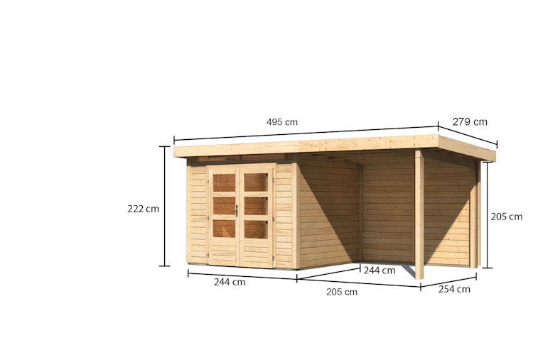Karibu Woodfeeling Gartenhaus Kandern 1/2/3 mit 235 cm Schleppdach + Rückwand