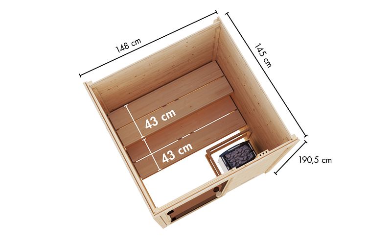 Karibu Sauna Valida (Fronteinstieg) - 28 mm Massivholz Aktionssauna 230 Volt Plug & Play