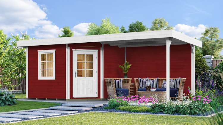 Weka Blockbohlen Saunahaus Salo 2 (mit 303 cm Anbau) inkl. Elementsauna 28/68 mm