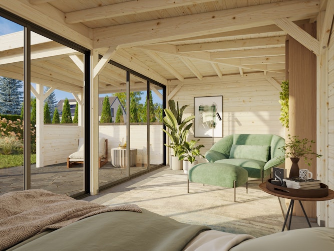 Palmako Gartenhaus Connect Lenna 24,9 m² Set 722 Slide Plus mit Isolierglas-Schiebetüren - 28 mm