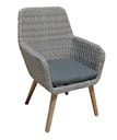 Vorschaubild Garden Pleasure Gartenmöbel Set FREMONT / RAPALLO, Tisch Ø 110 + 4 Sessel, Akazie / Polyrattan Grau / Kissen 100 % Polyester Dunkelgrau