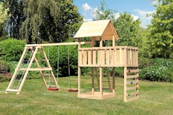 Akubi Kinderspielturm Lotti inkl. Doppelschaukel, Klettergerüst, Anbauplattform und Kletterwand