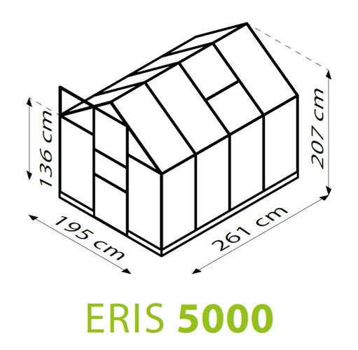 Vitavia Gewächshaus Eris 5000 inkl. 1 Dachfenster, Regenrinnen, Stahlfundamentrahmen - 5 m²
