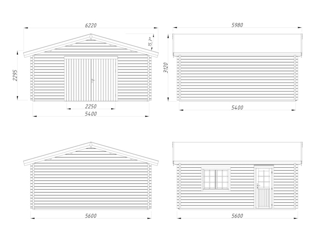 Palmako Garage Roger 27,7 m² - 70 mm - mit Holztor