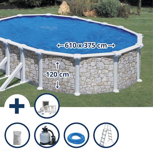 Summer Fun Stahlwandpool Ovalformbecken-Set Steinoptik 610x375x120cm 