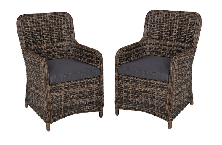Garden Pleasure Gartenmöbel Set BORDEAUX II, Tisch 200 x 100 + 6 Sessel, Polyrattan Nelkenbraun / Glasplatte / Kissen 100 % Polyester Dunkelgrau