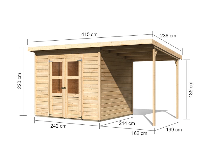 Karibu Eco Gartenhaus Merseburg 5 inkl. Anbaudach - Sparset