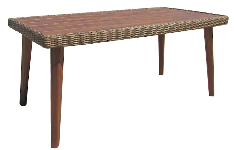 Garden Pleasure Gartenmöbel Set CARSON, Tisch 162 x 90 + 4 Sessel, Akazie / Polyrattan Hellbraun / Kissen 100 % Polyester Taupe