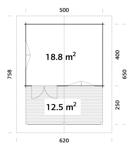 Palmako Ferienhaus Agneta 18,8+12,5 m² - 70 mm