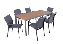 Garden Pleasure Gartenmöbel Set SILEA / RANA 02, Tisch 200 x 100 + 6 Stapelsessel, Aluminium / Nonwood / Kunststoffgewebe