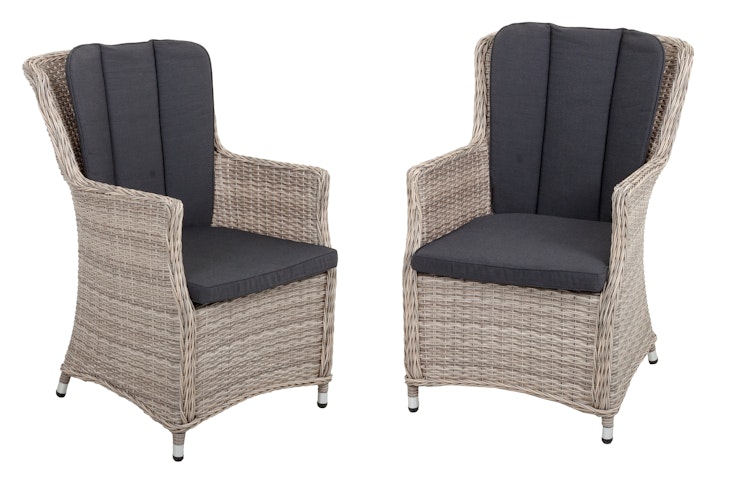 Garden Pleasure Gartenmöbel Set DIJON II, Tisch 200 x 100 + 6 Sessel, Polyrattan Sesamgrau / Glasplatte / Kissen 100 % Polyester Dunkelgrau