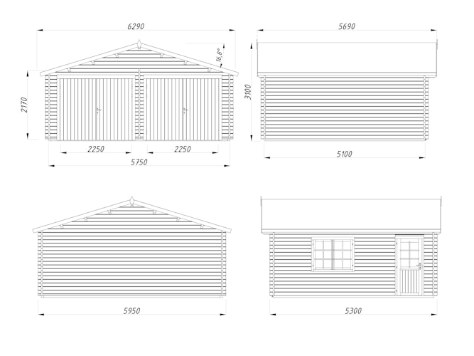Palmako Garage Roger 28,4 m² - 44 mm - mit Holztoren