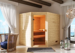 Karibu Woodfeeling Sauna Elea - 38 mm Massivholz Aktionssauna inkl. gratis Sauna-Zubehörset im Wert von 234,94 €