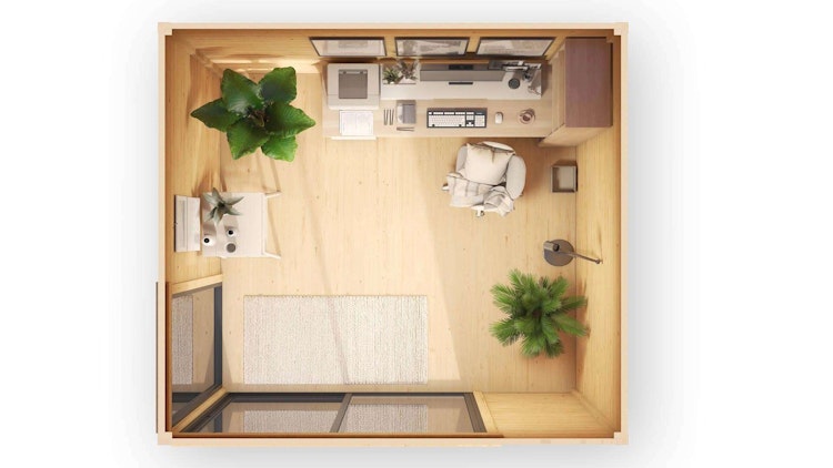 Designhaus 412 Gr. 1 mit Glasschiebetür (Homeoffice-Gartenhaus) - 44 mm