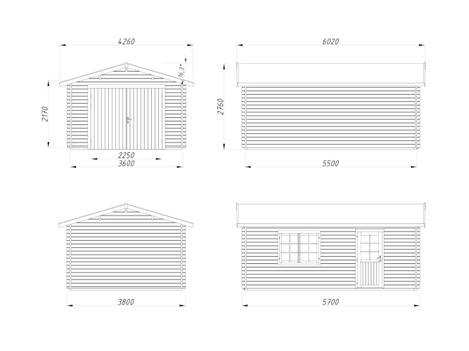 Palmako Garage Roger 19,0 m² - 44 mm - mit Holztor