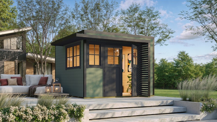 Weka Design Gartenhaus Pure Garden Amberley mit Massivholz-Doppeltür - 28 mm 